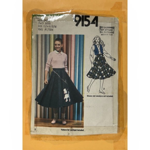 Vintage ©1979 Simplicity 9154 - Junior/Teens Circle Skirt & Lined Vest - Picture 1 of 2